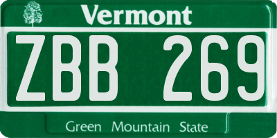VT license plate ZBB269