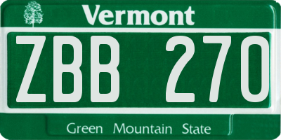 VT license plate ZBB270