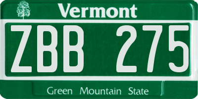 VT license plate ZBB275