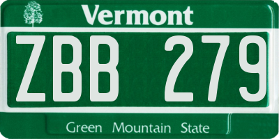 VT license plate ZBB279