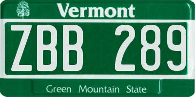 VT license plate ZBB289