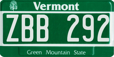 VT license plate ZBB292