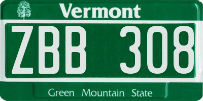 VT license plate ZBB308