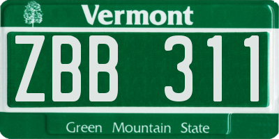 VT license plate ZBB311