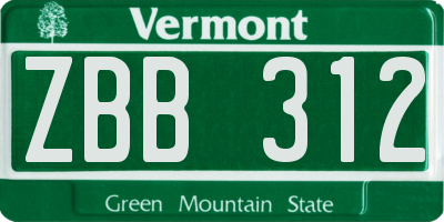 VT license plate ZBB312