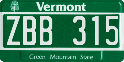 VT license plate ZBB315