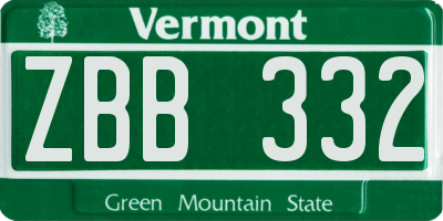VT license plate ZBB332