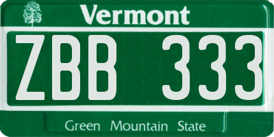 VT license plate ZBB333