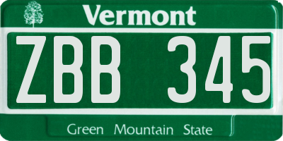 VT license plate ZBB345