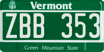 VT license plate ZBB353