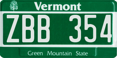 VT license plate ZBB354