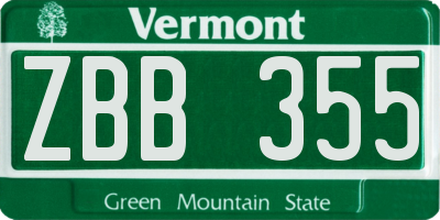 VT license plate ZBB355
