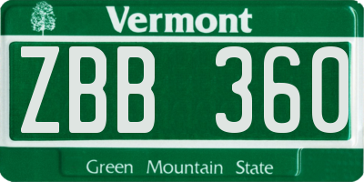 VT license plate ZBB360