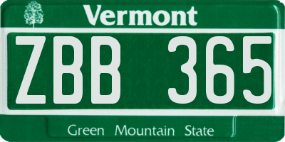 VT license plate ZBB365