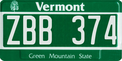 VT license plate ZBB374