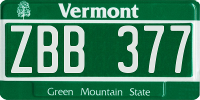 VT license plate ZBB377