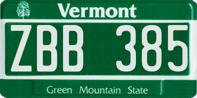 VT license plate ZBB385