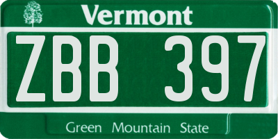 VT license plate ZBB397