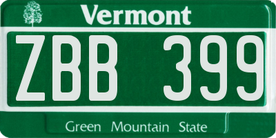 VT license plate ZBB399
