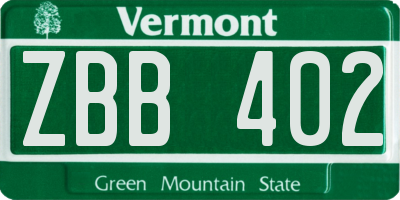 VT license plate ZBB402