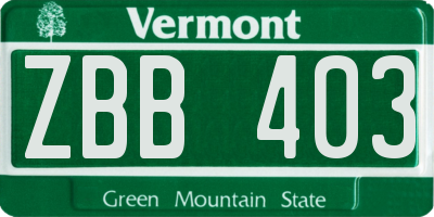 VT license plate ZBB403