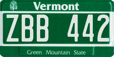 VT license plate ZBB442