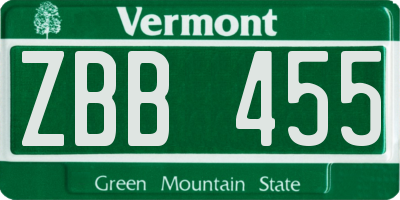 VT license plate ZBB455