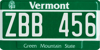 VT license plate ZBB456