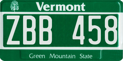 VT license plate ZBB458
