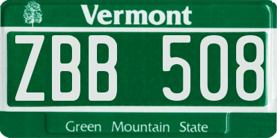 VT license plate ZBB508