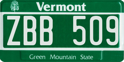 VT license plate ZBB509