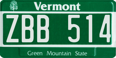 VT license plate ZBB514