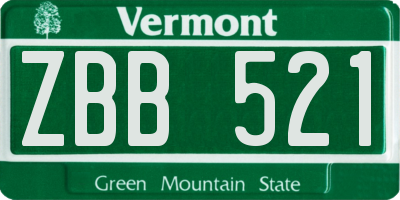VT license plate ZBB521