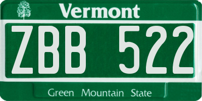 VT license plate ZBB522