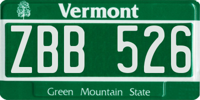 VT license plate ZBB526