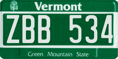VT license plate ZBB534