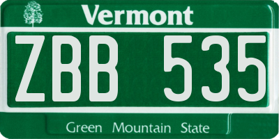 VT license plate ZBB535
