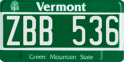 VT license plate ZBB536