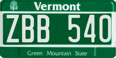 VT license plate ZBB540