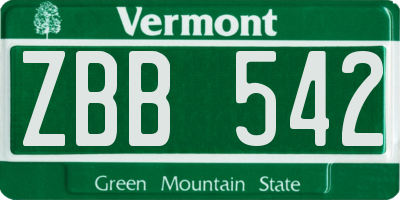 VT license plate ZBB542