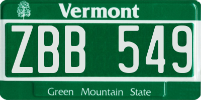 VT license plate ZBB549