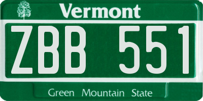 VT license plate ZBB551