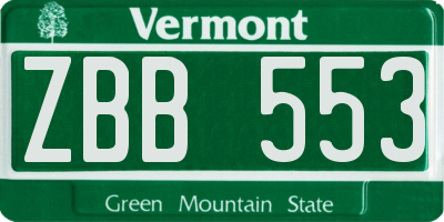 VT license plate ZBB553
