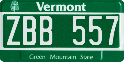 VT license plate ZBB557