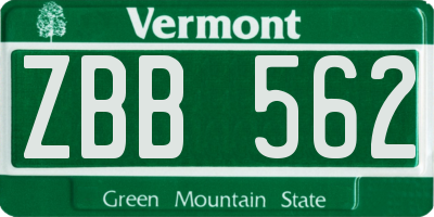 VT license plate ZBB562