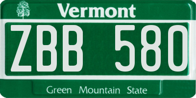 VT license plate ZBB580