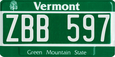 VT license plate ZBB597