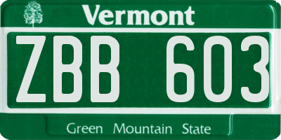 VT license plate ZBB603