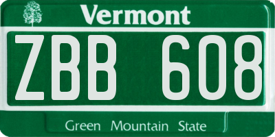 VT license plate ZBB608