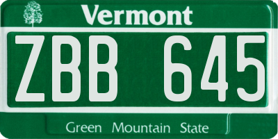 VT license plate ZBB645